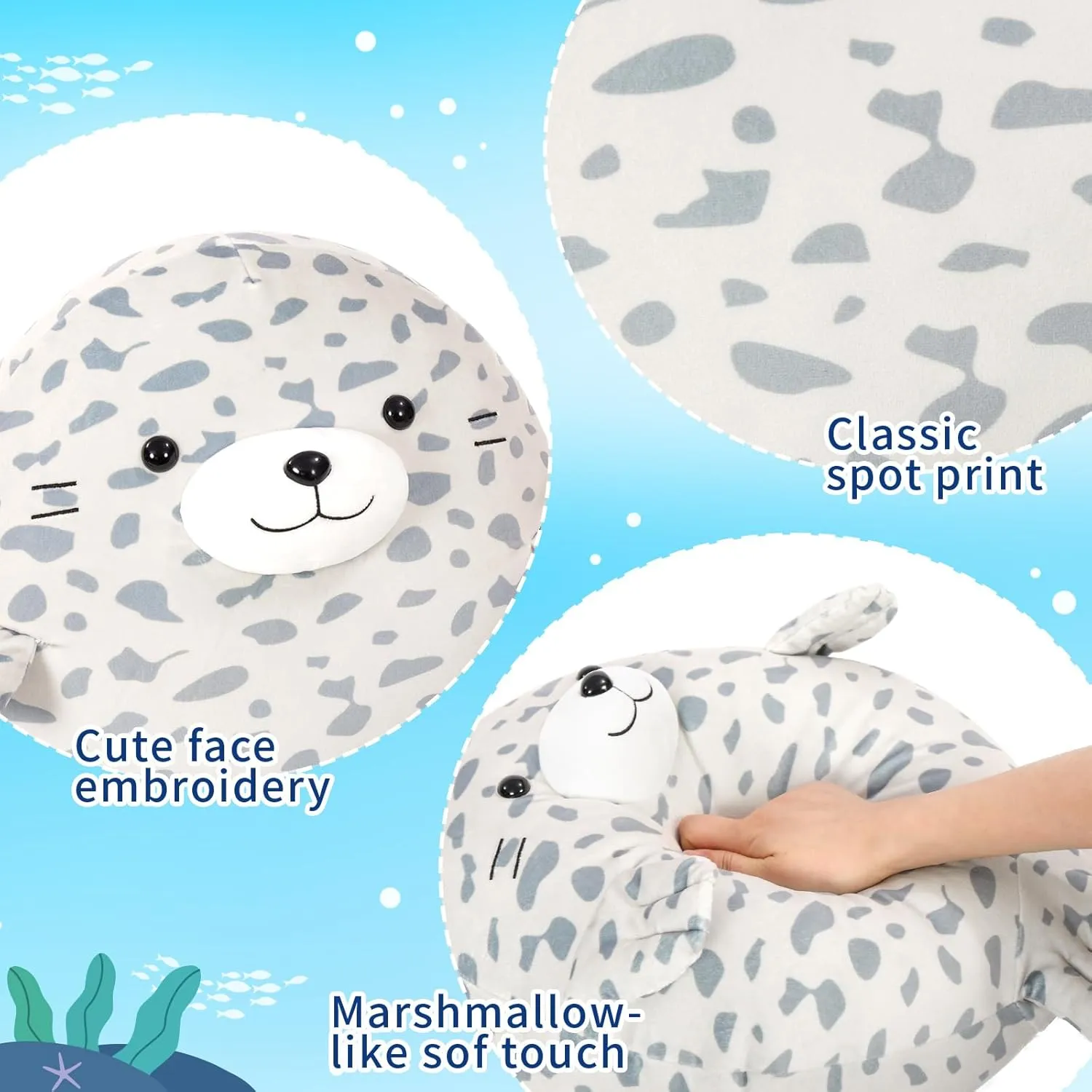 MaoGoLan Chubby Blob Seal Pillow Plush,20" Giant Seal Stuffed Animals with 4 Babies Inside,Ultra Soft Stuffed Throw Pillow for Kids,Girls,Boys