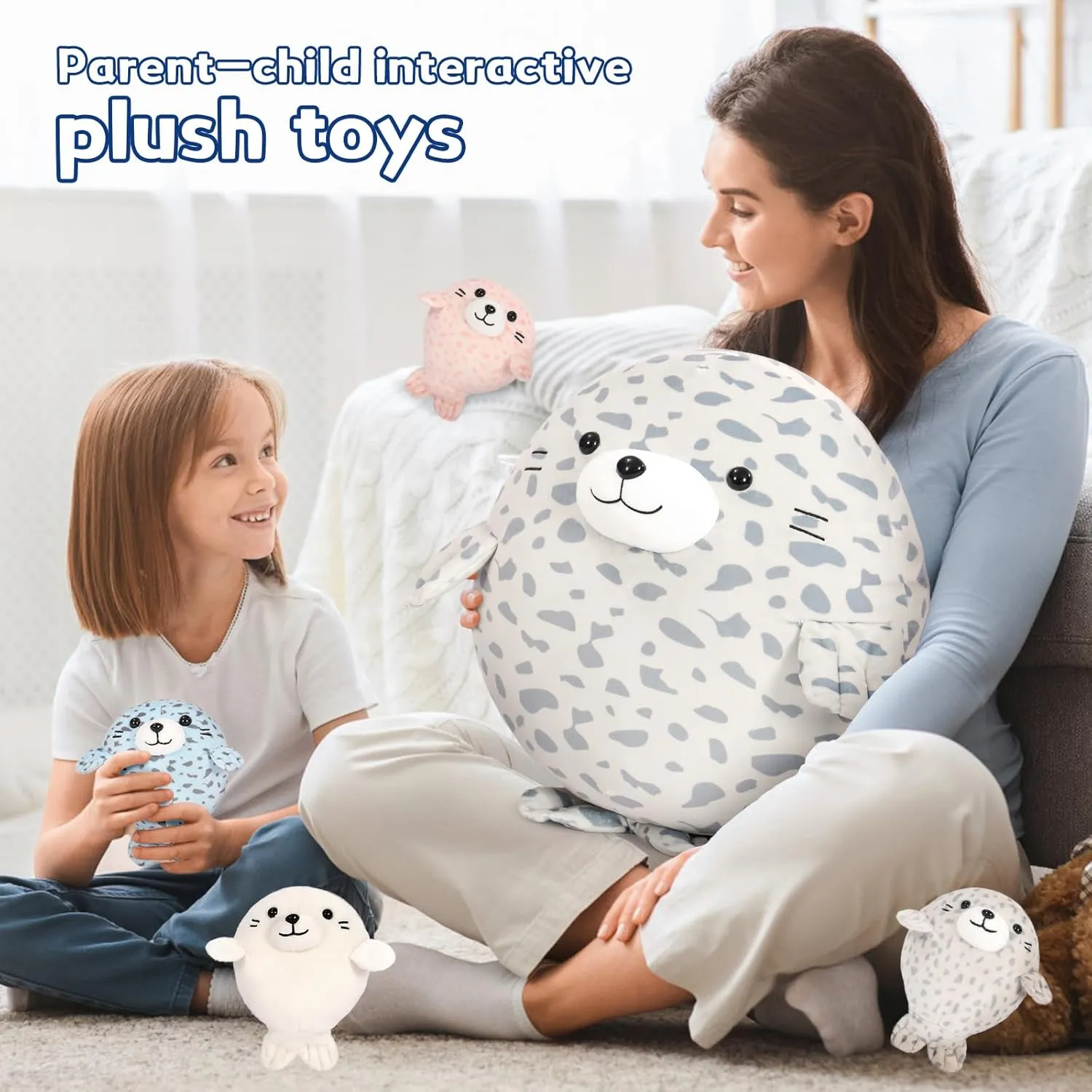 MaoGoLan Chubby Blob Seal Pillow Plush,20" Giant Seal Stuffed Animals with 4 Babies Inside,Ultra Soft Stuffed Throw Pillow for Kids,Girls,Boys