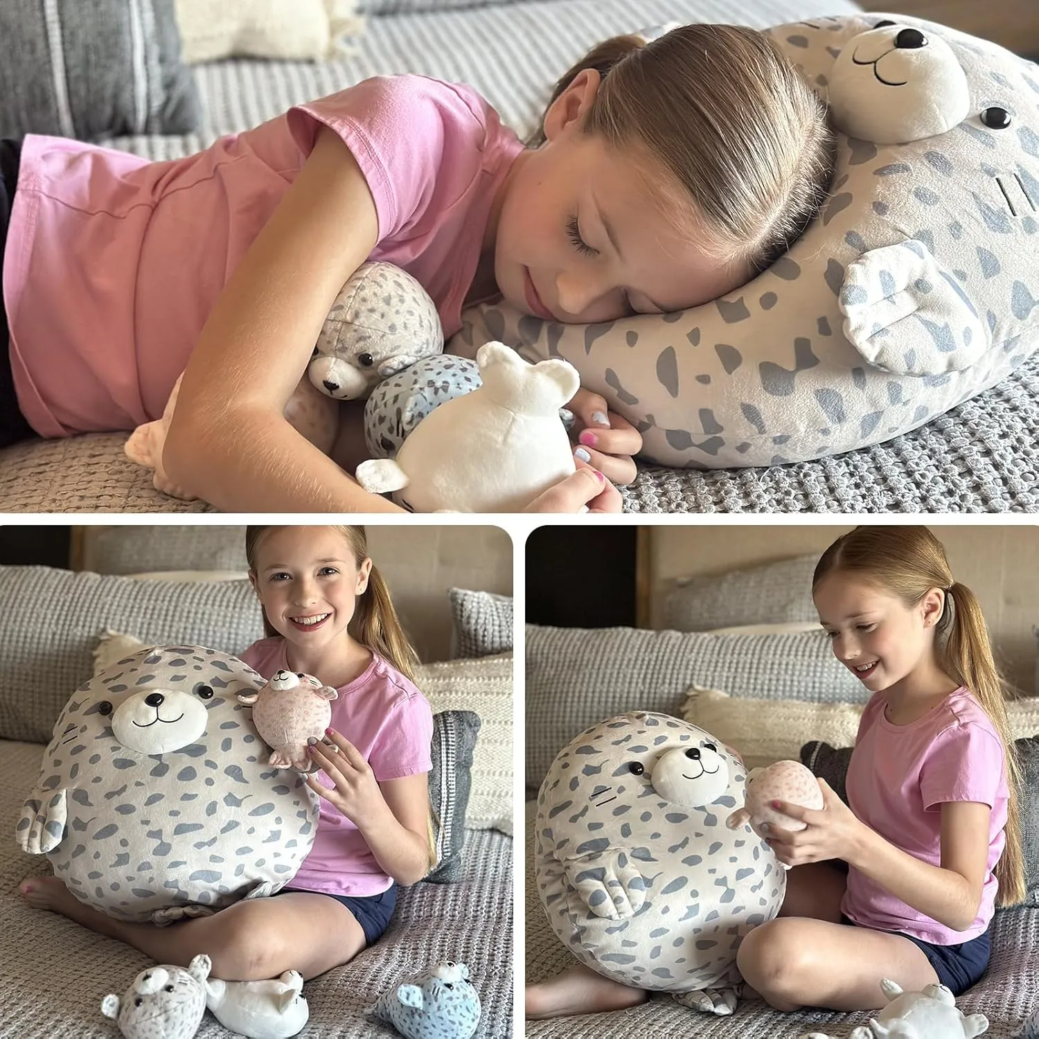 MaoGoLan Chubby Blob Seal Pillow Plush,20" Giant Seal Stuffed Animals with 4 Babies Inside,Ultra Soft Stuffed Throw Pillow for Kids,Girls,Boys