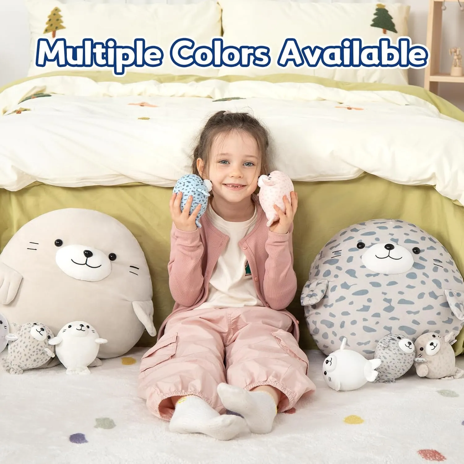MaoGoLan Chubby Blob Seal Pillow Plush,20" Giant Seal Stuffed Animals with 4 Babies Inside,Ultra Soft Stuffed Throw Pillow for Kids,Girls,Boys