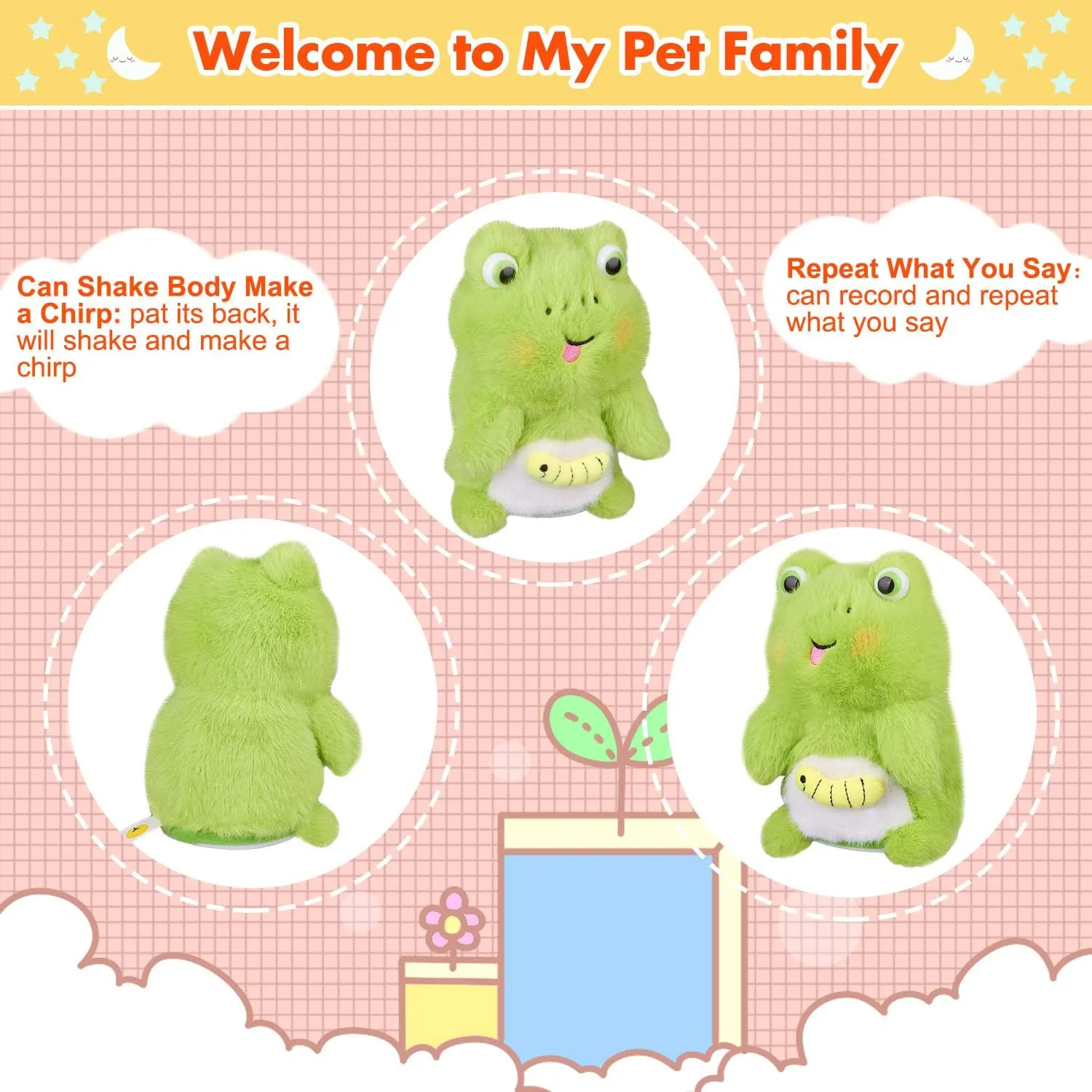 Marsjoy Frog Speaking Plush Stuffed Animal Interactive Talking Pet Toy Repeat What You Say Repeating Frog Electronic Pet, Dancing and Shaking Robotic Recording Toy, Animated Toy Pet