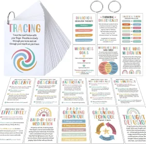 Marspark 48 Pcs DBT Flashcards - Dialectical Behavior Therapy Coping Skills Cards with Binder Rings, Anxiety Coping Skills, Cognitive Distortions, DBT Affirmations Mental Health Counseling Card Deck