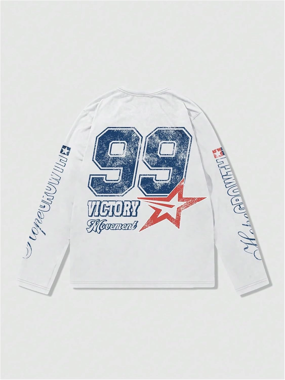 Men's Number Print Jersey Tops Graphic Tee Long Sleeve Crew Neck T-Shirt Streetwear
