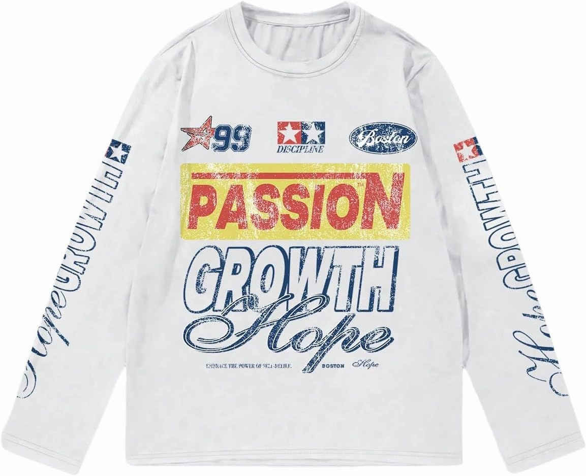 Men's Number Print Jersey Tops Graphic Tee Long Sleeve Crew Neck T-Shirt Streetwear