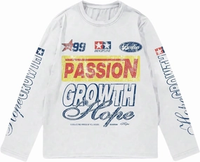 Men's Number Print Jersey Tops Graphic Tee Long Sleeve Crew Neck T-Shirt Streetwear