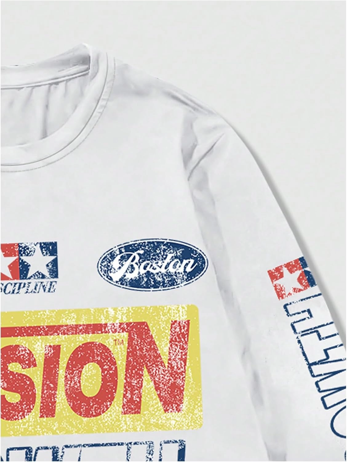 Men's Number Print Jersey Tops Graphic Tee Long Sleeve Crew Neck T-Shirt Streetwear