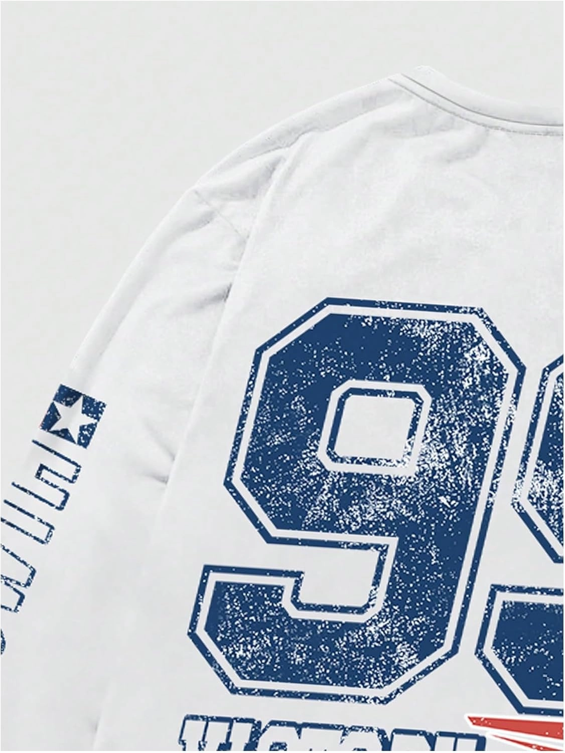Men's Number Print Jersey Tops Graphic Tee Long Sleeve Crew Neck T-Shirt Streetwear