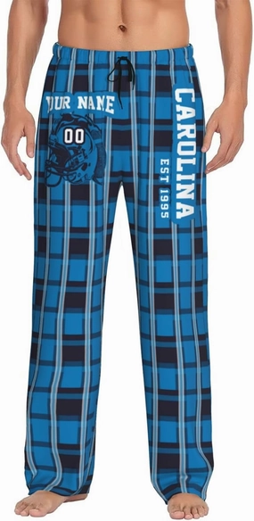 Men's Plaid Pajama Pants Custom Name Number Comfy Drawstring Pajama Lounge Sleep Pants with Pockets