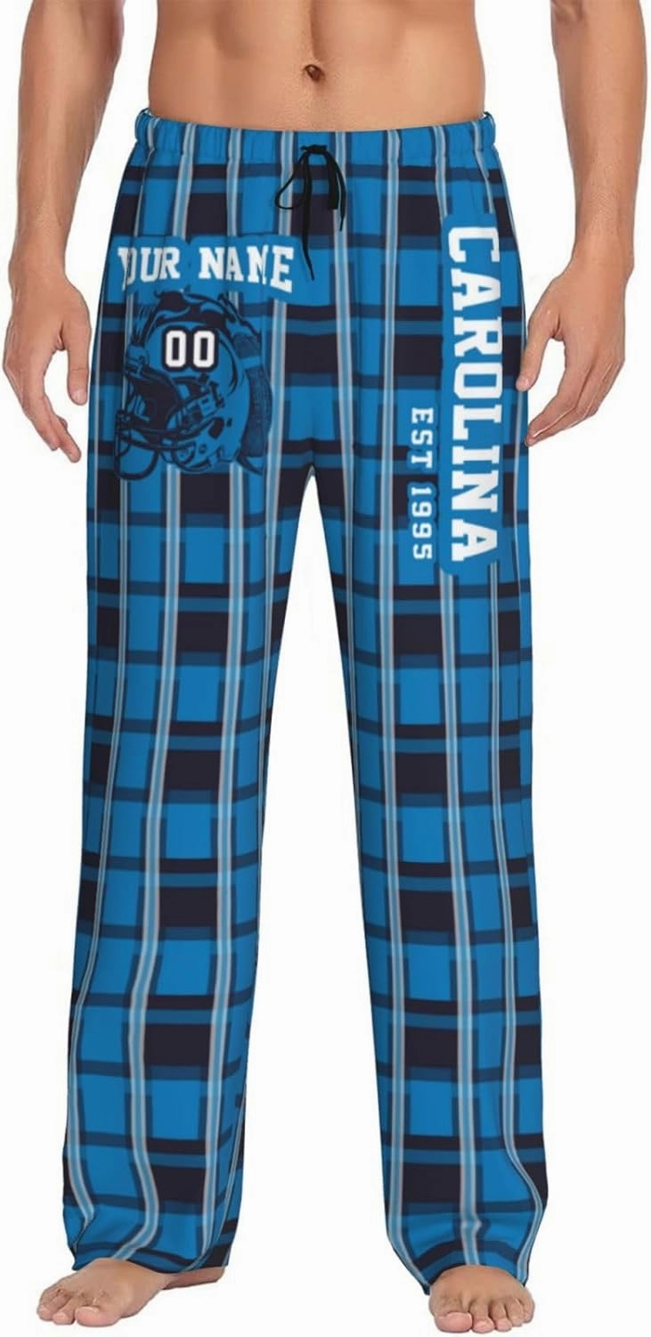 Men's Plaid Pajama Pants Custom Name Number Comfy Drawstring Pajama Lounge Sleep Pants with Pockets