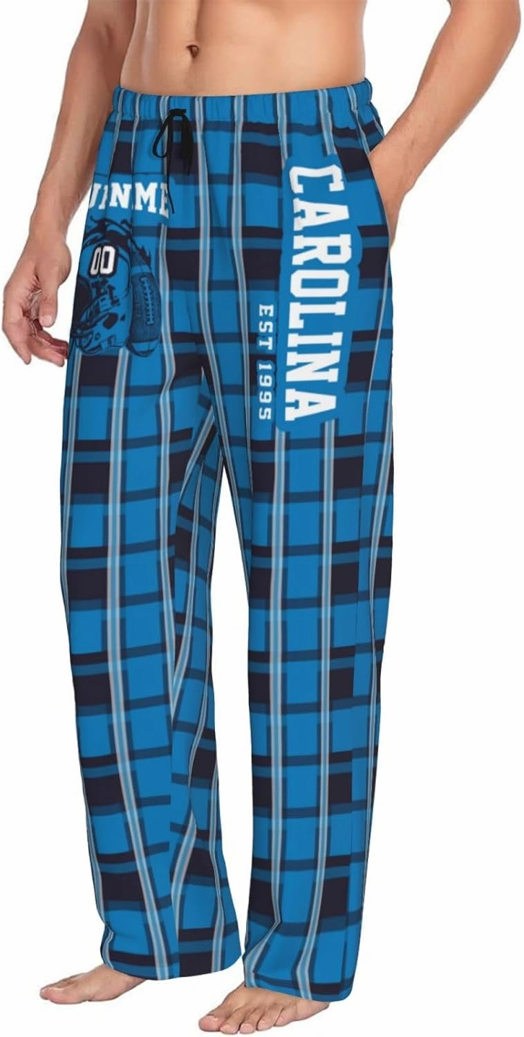 Men's Plaid Pajama Pants Custom Name Number Comfy Drawstring Pajama Lounge Sleep Pants with Pockets