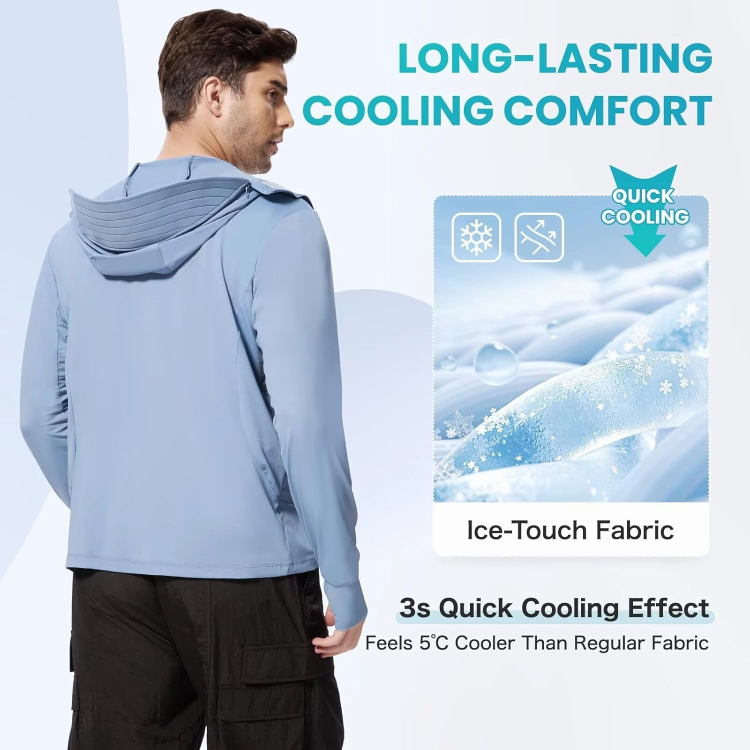 Men's UPF 50  Sun Protection Shirts Cooling SPF Hoodie Jacket Pocket Long Sleeve UV Clothing for Fishing Hiking