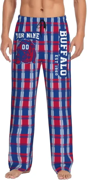 Men's Plaid Pajama Pants Custom Name Number Comfy Drawstring Pajama Lounge Sleep Pants with Pockets