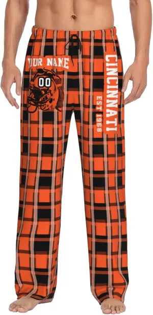 Men's Plaid Pajama Pants Custom Name Number Comfy Drawstring Pajama Lounge Sleep Pants with Pockets