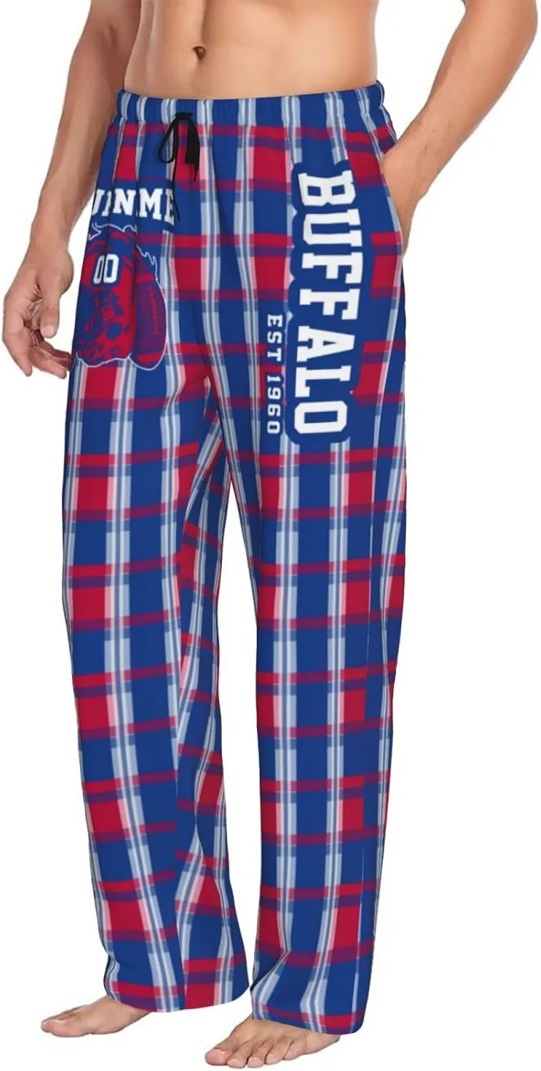 Men's Plaid Pajama Pants Custom Name Number Comfy Drawstring Pajama Lounge Sleep Pants with Pockets