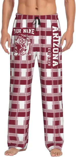 Men's Plaid Pajama Pants Custom Name Number Comfy Drawstring Pajama Lounge Sleep Pants with Pockets