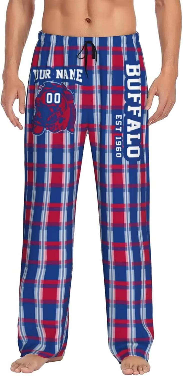 Men's Plaid Pajama Pants Custom Name Number Comfy Drawstring Pajama Lounge Sleep Pants with Pockets