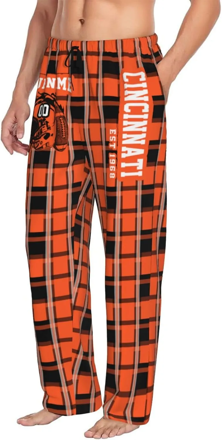 Men's Plaid Pajama Pants Custom Name Number Comfy Drawstring Pajama Lounge Sleep Pants with Pockets