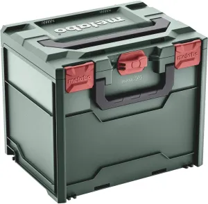 Metabo metaBOX 340, empty (626888000). Dimensions: 396 x 296 x 340 mm. Case volume: 31 l. Maximum load: 125 kg