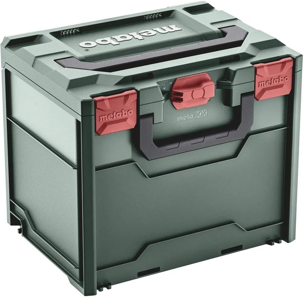 Metabo metaBOX 340, empty (626888000). Dimensions: 396 x 296 x 340 mm. Case volume: 31 l. Maximum load: 125 kg