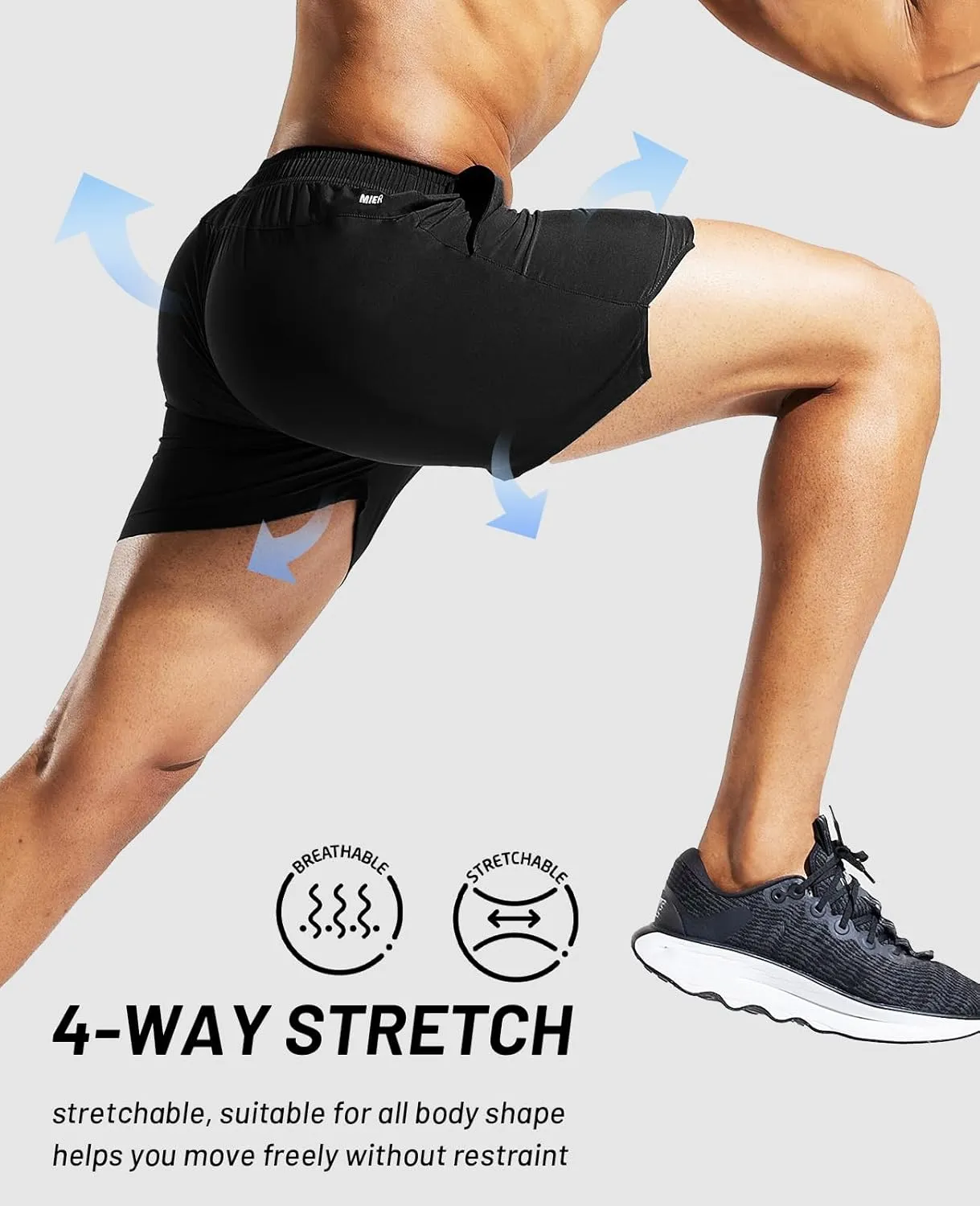 MIER Men's 5 Inch Running Athletic Shorts with Pockets Quick Dry Lightweight Gym Workout Shorts, Elastic Waist