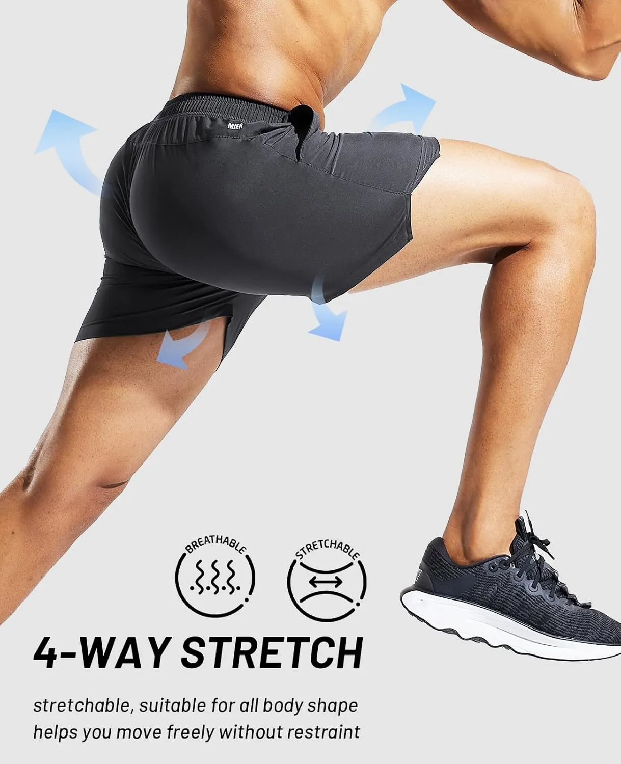 MIER Men's 5 Inch Running Athletic Shorts with Pockets Quick Dry Lightweight Gym Workout Shorts, Elastic Waist
