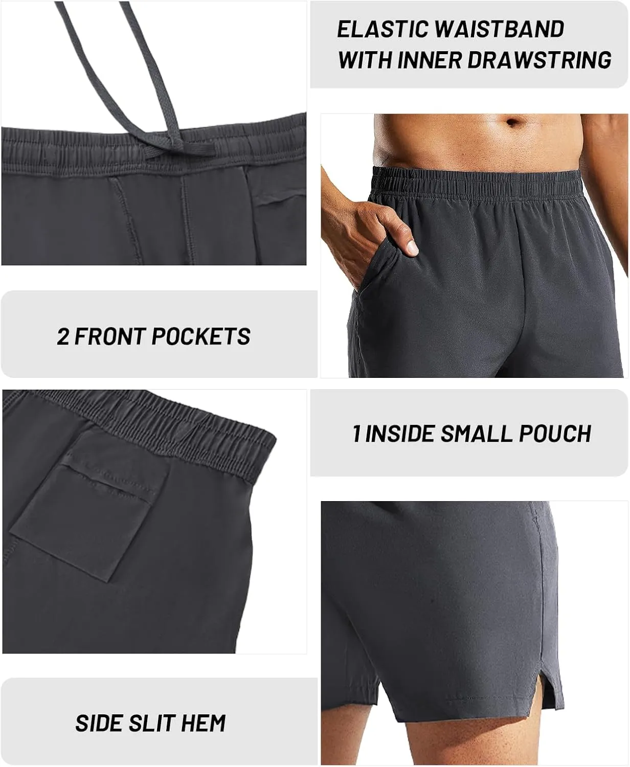 MIER Men's 5 Inch Running Athletic Shorts with Pockets Quick Dry Lightweight Gym Workout Shorts, Elastic Waist