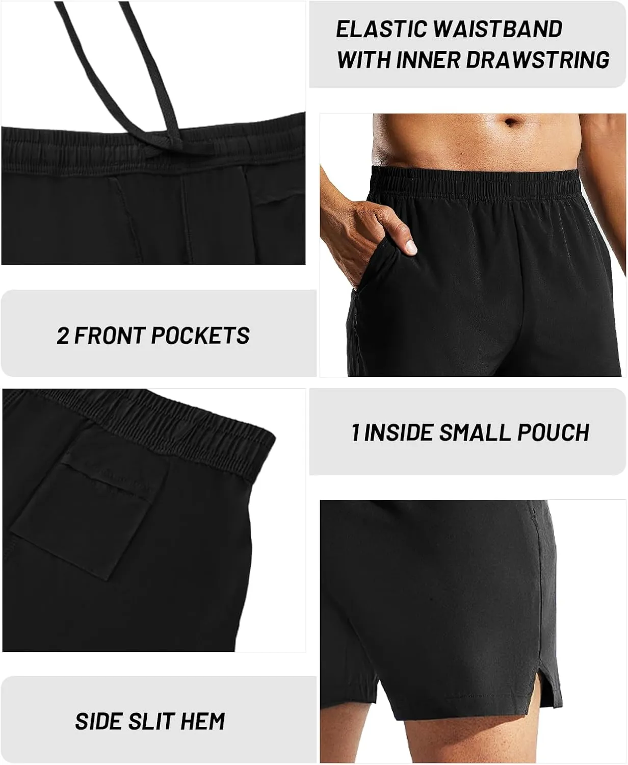 MIER Men's 5 Inch Running Athletic Shorts with Pockets Quick Dry Lightweight Gym Workout Shorts, Elastic Waist