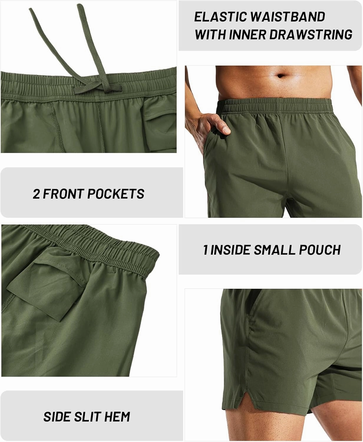 MIER Men's 5 Inch Running Athletic Shorts with Pockets Quick Dry Lightweight Gym Workout Shorts, Elastic Waist