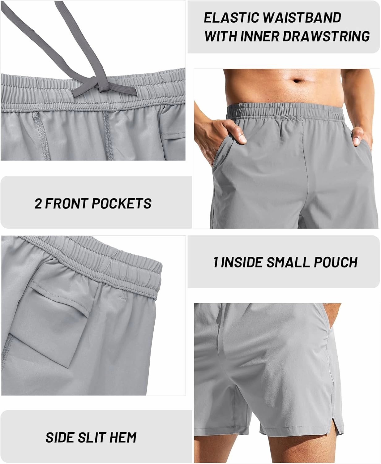 MIER Men's 5 Inch Running Athletic Shorts with Pockets Quick Dry Lightweight Gym Workout Shorts, Elastic Waist
