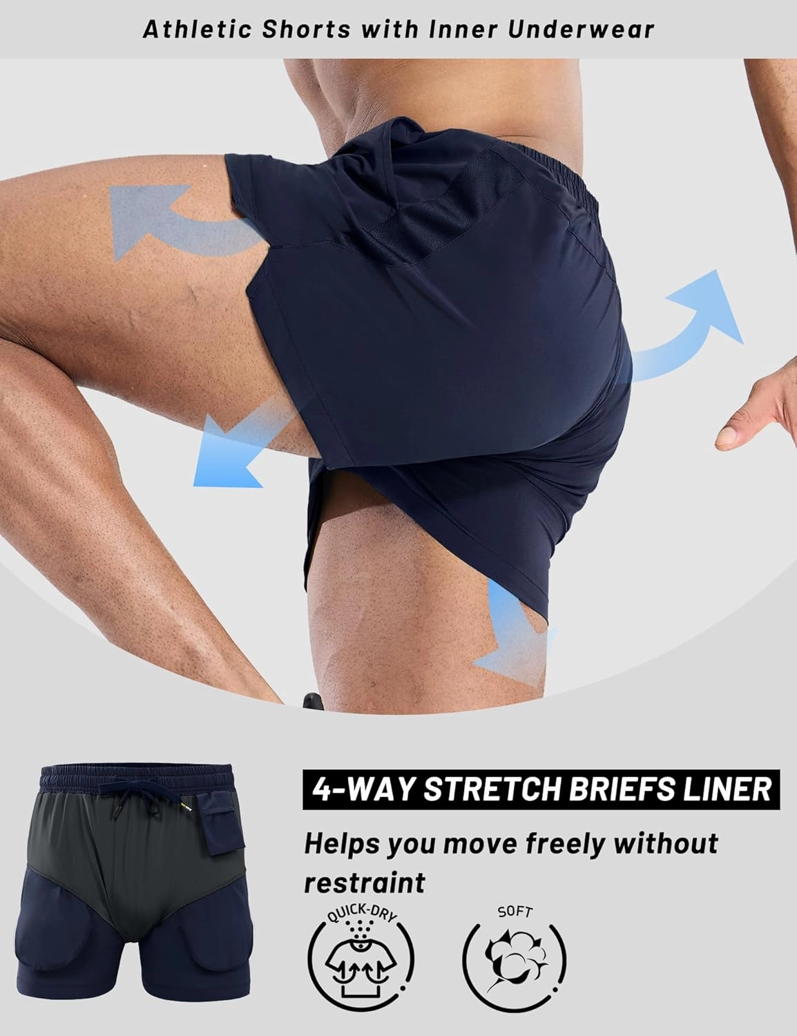 MIER Mens 3 Inch Shorts for Athletic Running Dry Fit Lightweight Workout Gym Active Shorts with Brief Liner, Pockets