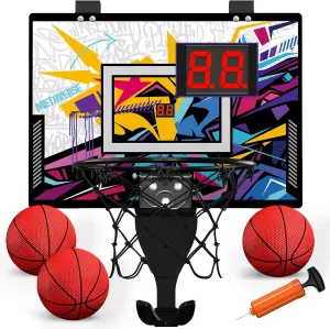 Mini Basketball Hoop Indoor, Over The Door Basketball Hoop with Scoreboard/Ball Stand/3 Balls, Basketball Toy Gifts for Kids Boys Girls Teens Adults, Suit for Bedroom/Office/Outdoor/Pool