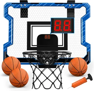 Mini Basketball Hoop Indoor with Scoreboard, Door Basketball Hoop with 3 Balls & Inflator, Basketball Toy Gifts for Kids Boys Girls Teens Adults, Suit for Bedroom/Office/Outdoor/Pool, Blue