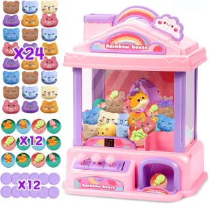 Mini Claw Machine for Kids | Girl Toys for Ages 8-13 Arcade Game Toy Claw Machine Electric Candy Vending Machine Toy with LED Lights & Adjustable Sound, Birthday Gifts for Girls Ages 4 , Pink