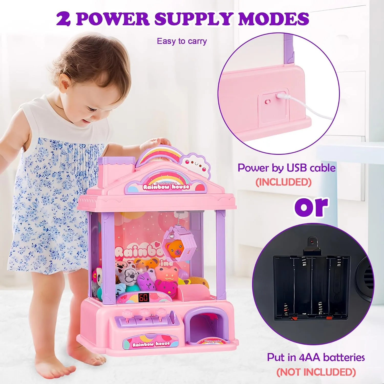 Mini Claw Machine for Kids | Girl Toys for Ages 8-13 Arcade Game Toy Claw Machine Electric Candy Vending Machine Toy with LED Lights & Adjustable Sound, Birthday Gifts for Girls Ages 4 , Pink