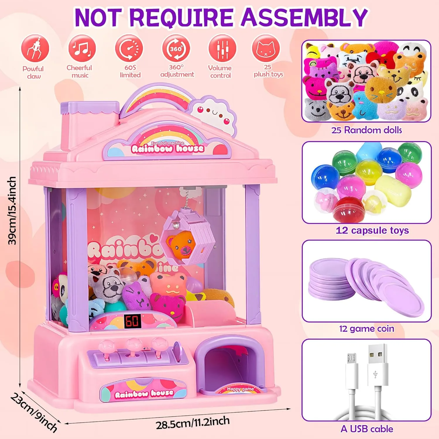 Mini Claw Machine for Kids | Girl Toys for Ages 8-13 Arcade Game Toy Claw Machine Electric Candy Vending Machine Toy with LED Lights & Adjustable Sound, Birthday Gifts for Girls Ages 4 , Pink