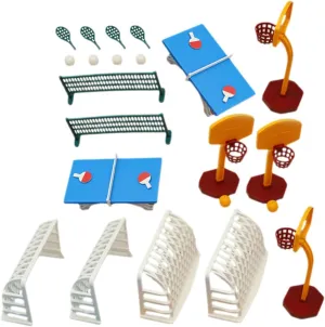 Mini House Sports Equipment 2 Sets Plastic Mini Table Tennis Paddle and Basketball Hoop Models