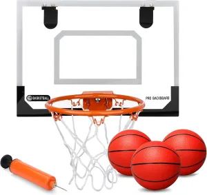 Mini Indoor Basketball Hoop for Door, Over Door Basketball Hoop for Kids Adults with Large 9 Inch Dunk Rim 4 Mini Replacement 6" Basketballs Sport Game Gift for 6 7 8 9 10 11 12 Years (17x12)