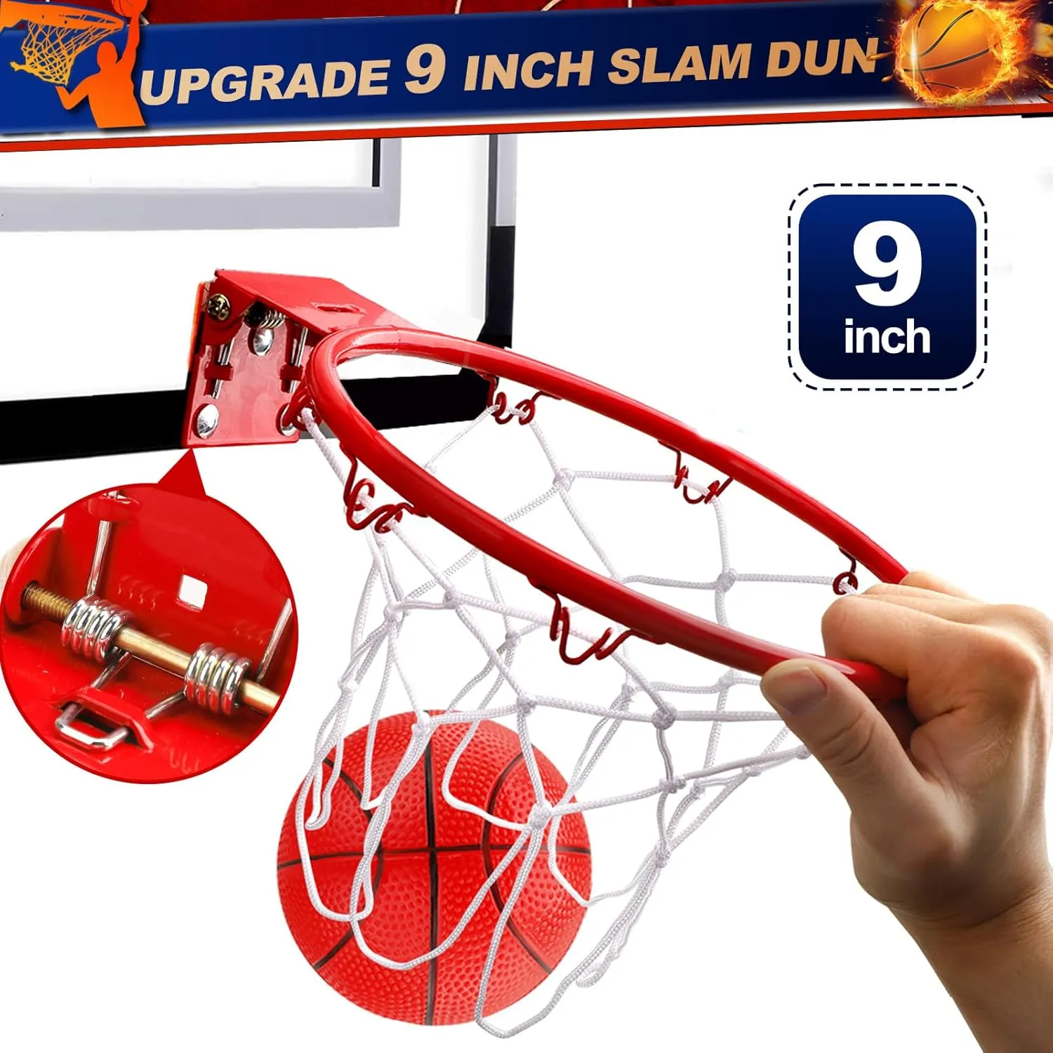 Mini Indoor Basketball Hoop for Door, Over Door Basketball Hoop for Kids Adults with Large 9 Inch Dunk Rim 4 Mini Replacement 6" Basketballs Sport Game Gift for 6 7 8 9 10 11 12 Years (17x12)