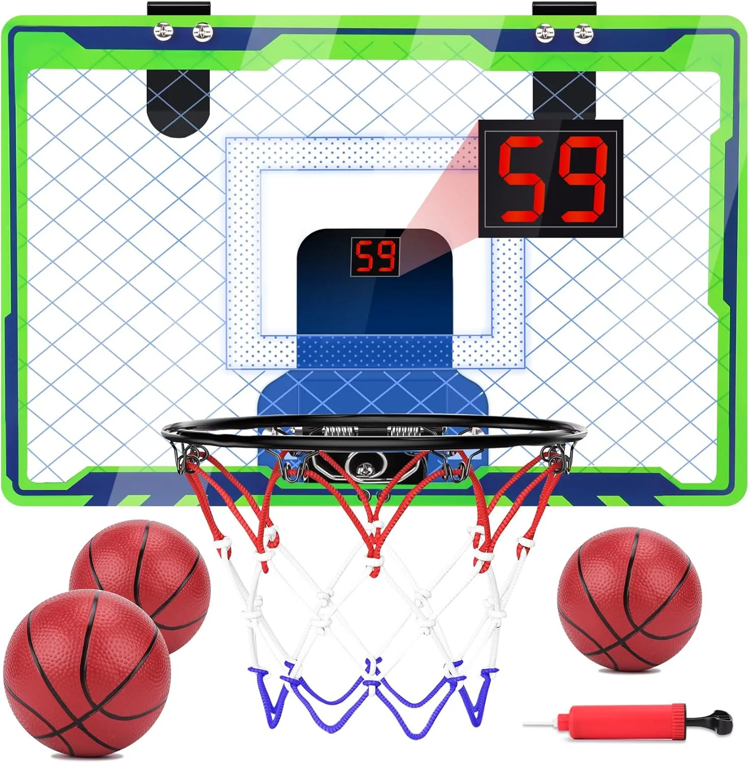 Mini Over The Door Basketball Hoop Indoor for Kids, Small Office Basketball Hoop with Scoreboard, Sports Toys for Boys Age 4-7 8-12 Year Old, Birthday Ideas Gifts