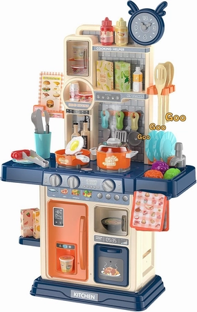 Mini Kitchen Playset for Toddlers 3-5 Kids Toy Kitchen Sets with Cooking Stove Steam, Play Sink and Play Food Pretend Play Kitchen Toys for 3 4 5 Year Old Boys Girls Gifts (Blue)