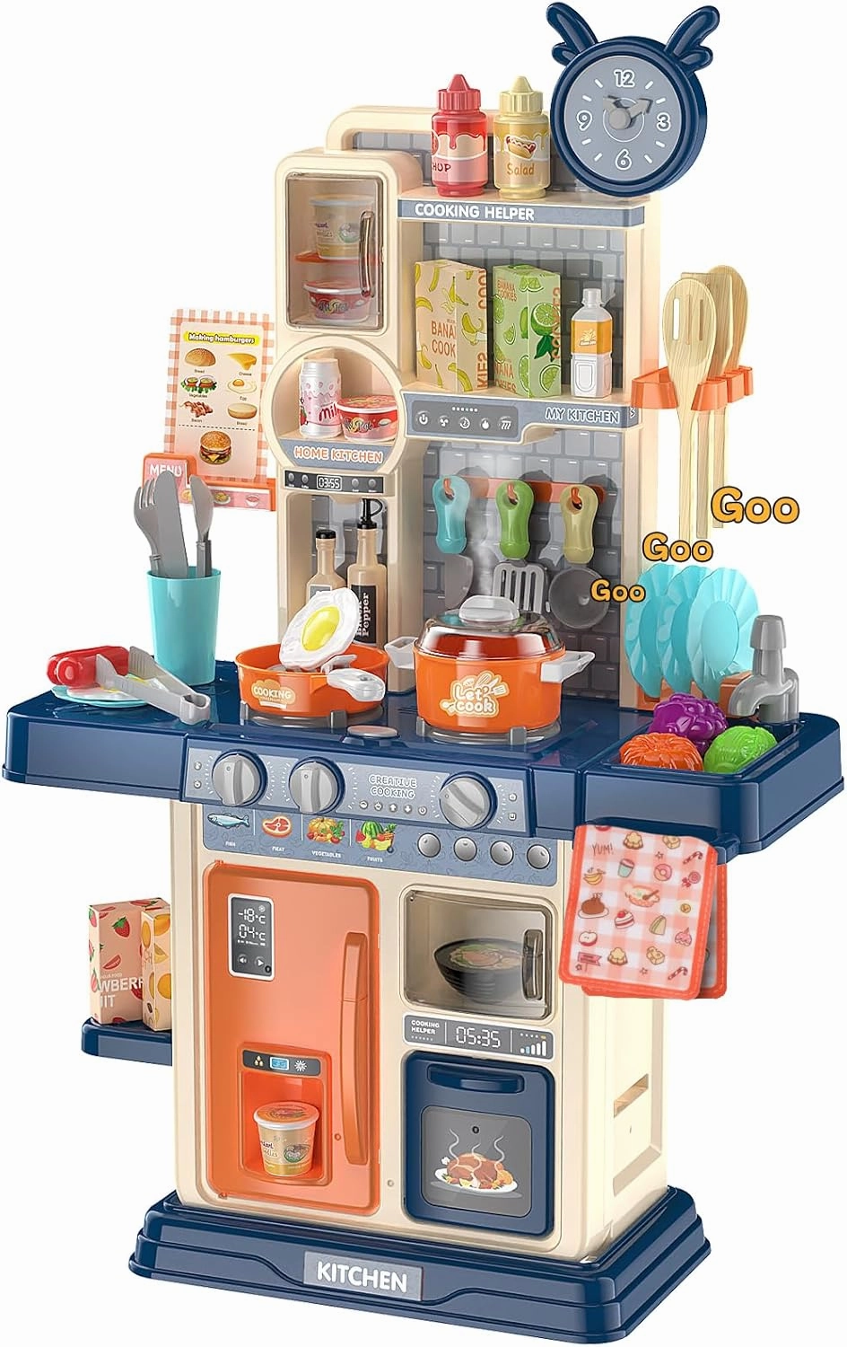 Mini Kitchen Playset for Toddlers 3-5 Kids Toy Kitchen Sets with Cooking Stove Steam, Play Sink and Play Food Pretend Play Kitchen Toys for 3 4 5 Year Old Boys Girls Gifts (Blue)