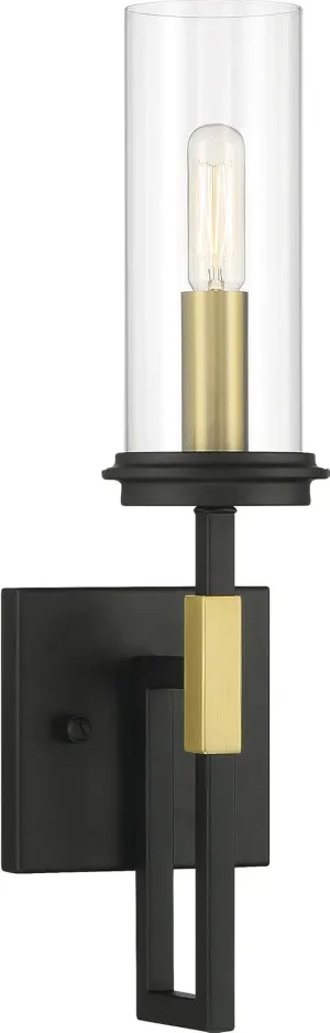 Minka Lavery 3201-781 Hillstone Clear Glass Wall Sconce, 1-Light 60 Watt, 7" H x 5" W, Sand Coal & Soft Brass