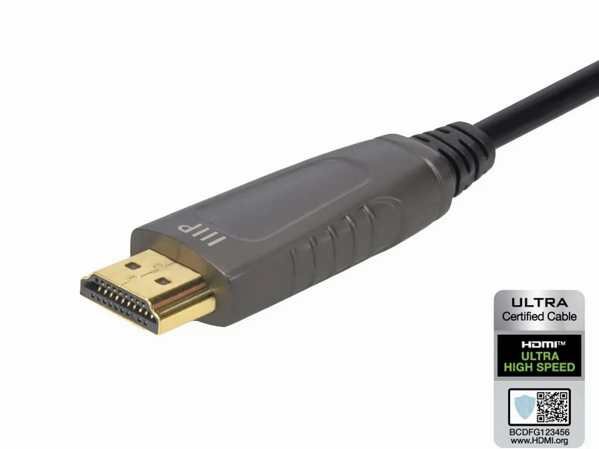 Monoprice 8K Ultra High Speed Fiber Optic Certified HDMI Cable - HDMI 2.1, 8K@60Hz, 4K@120Hz, 48Gbps, HDR, VRR, Active Optical Cable (AOC), CMP Plenum Rated, 32ft, Black