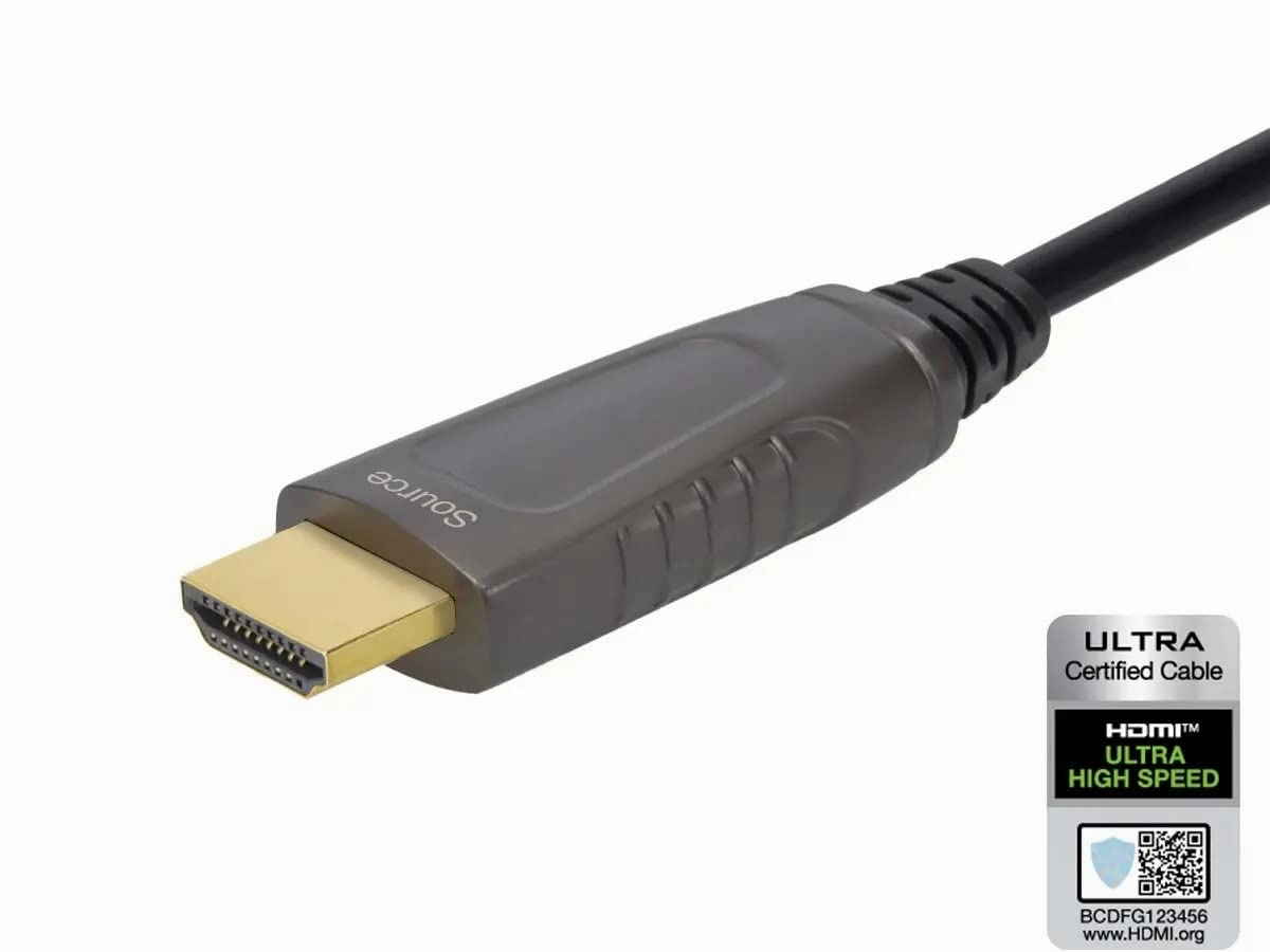 Monoprice 8K Ultra High Speed Fiber Optic Certified HDMI Cable - HDMI 2.1, 8K@60Hz, 4K@120Hz, 48Gbps, HDR, VRR, Active Optical Cable (AOC), CMP Plenum Rated, 32ft, Black