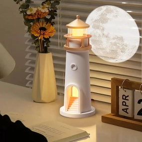 Moon Lighthouse Lamp, LED Moonlight Projector Lamp,Moon Projector Desk lamp with Remote Control,Children Starry Sky Night Light,Suitable for Bedroom, Living Room, Desk, Lighthouse Gift