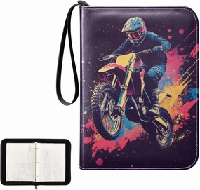 Motorcycle Rider Painting Card Binder 4 Pocket, Trading Card Holder Fits 400 Game Cards with 50 Removable Sleeves, MTG Card Case Standard Size