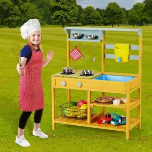 Mud Kitchen for Kids, Outdoor Wooden Pretend Play Kitchen Set for Toddler with Removable Sink & Faucet, Water Box, Stove Top, Storage Shelves,Toy Kitchen Set Gift for Girls & Boys Age 3 