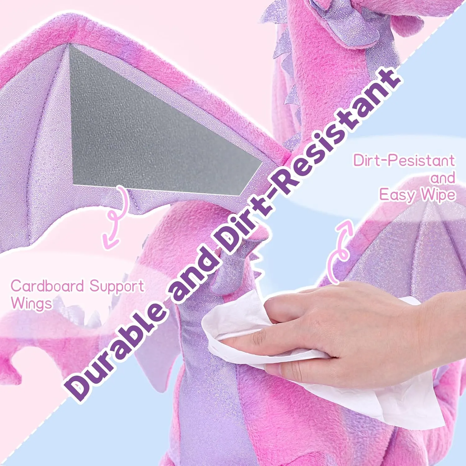 Muiteiur 7 Piece Dragon Stuffed Animals, 21.6 inch Soft Plush Pink Dragon with 4 Baby Toys and 2 Eggs, Gift for Kids Boys Girls