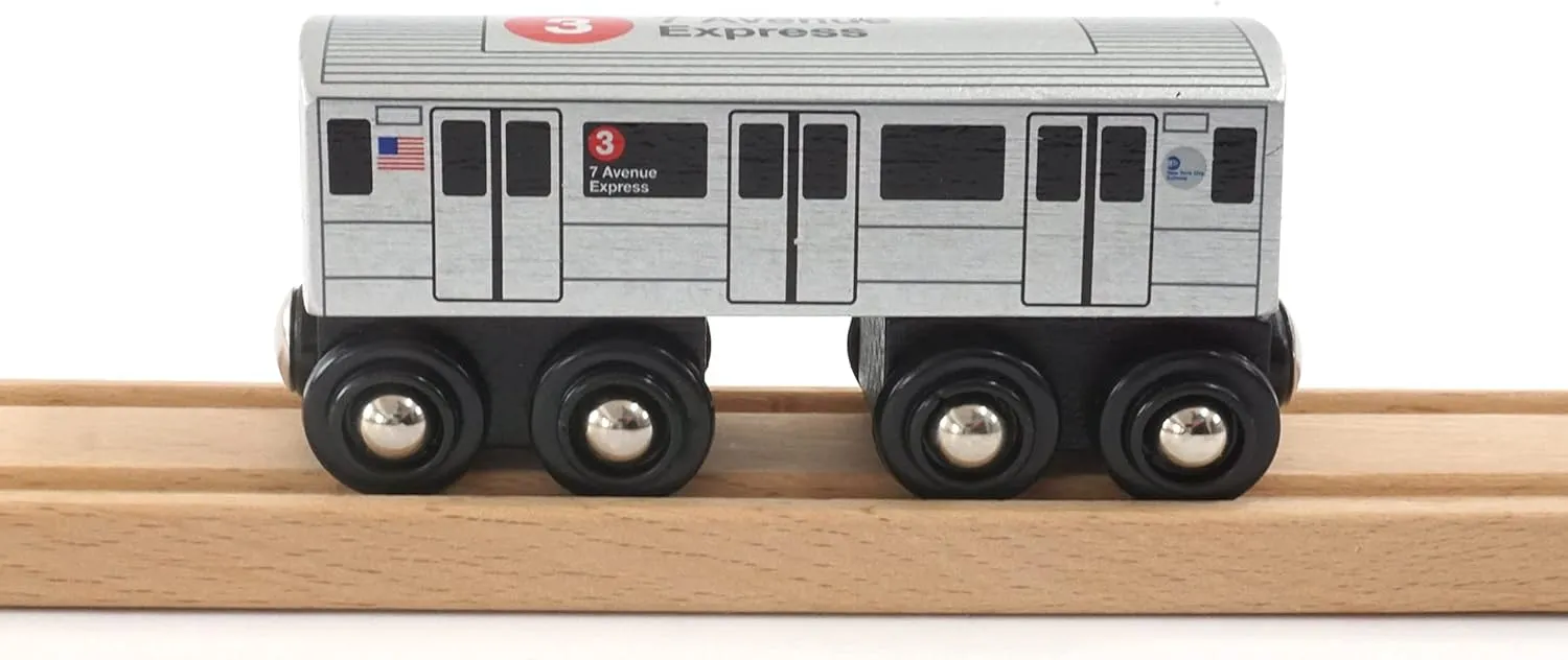 MUNI PALS Munipals New York City Subway Wooden Railway (A Division/IRT) 3 Train/7 Avenue Express–Child Safe and Tested Wood Toy Train