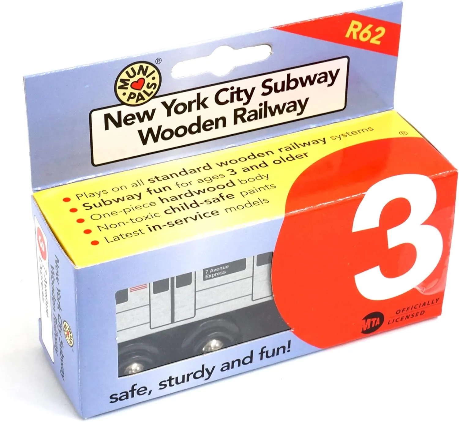 MUNI PALS Munipals New York City Subway Wooden Railway (A Division/IRT) 3 Train/7 Avenue Express–Child Safe and Tested Wood Toy Train
